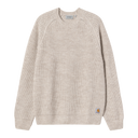 Carhartt WIP FIRTH SWEATER - FLEUR DE SEL in beige with raglan sleeves and woven Square Label at hem.