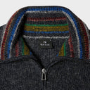 Dark gray knit sweater with a colorful striped collar and Paul Smith label.
