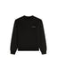 Black sweatshirt with a small white logo on a light gray background