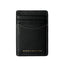 Black leather wallet with visible stitching on a light gray background